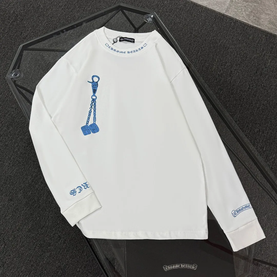 P190 Chrome Hearts 25 high-version long-sleeved fabrics made of 300 grams of high-density cotton, non-deformable, non-shrinking, complete with three labels, same style for men and women, process: digital printing, color: white, black SIZE: S-XL